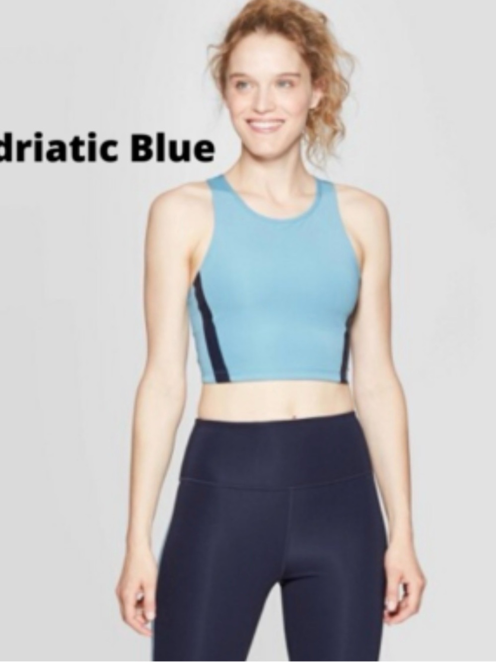 JoyLab Adriatic Blue High-Neck Sports Crop with Navy Accents